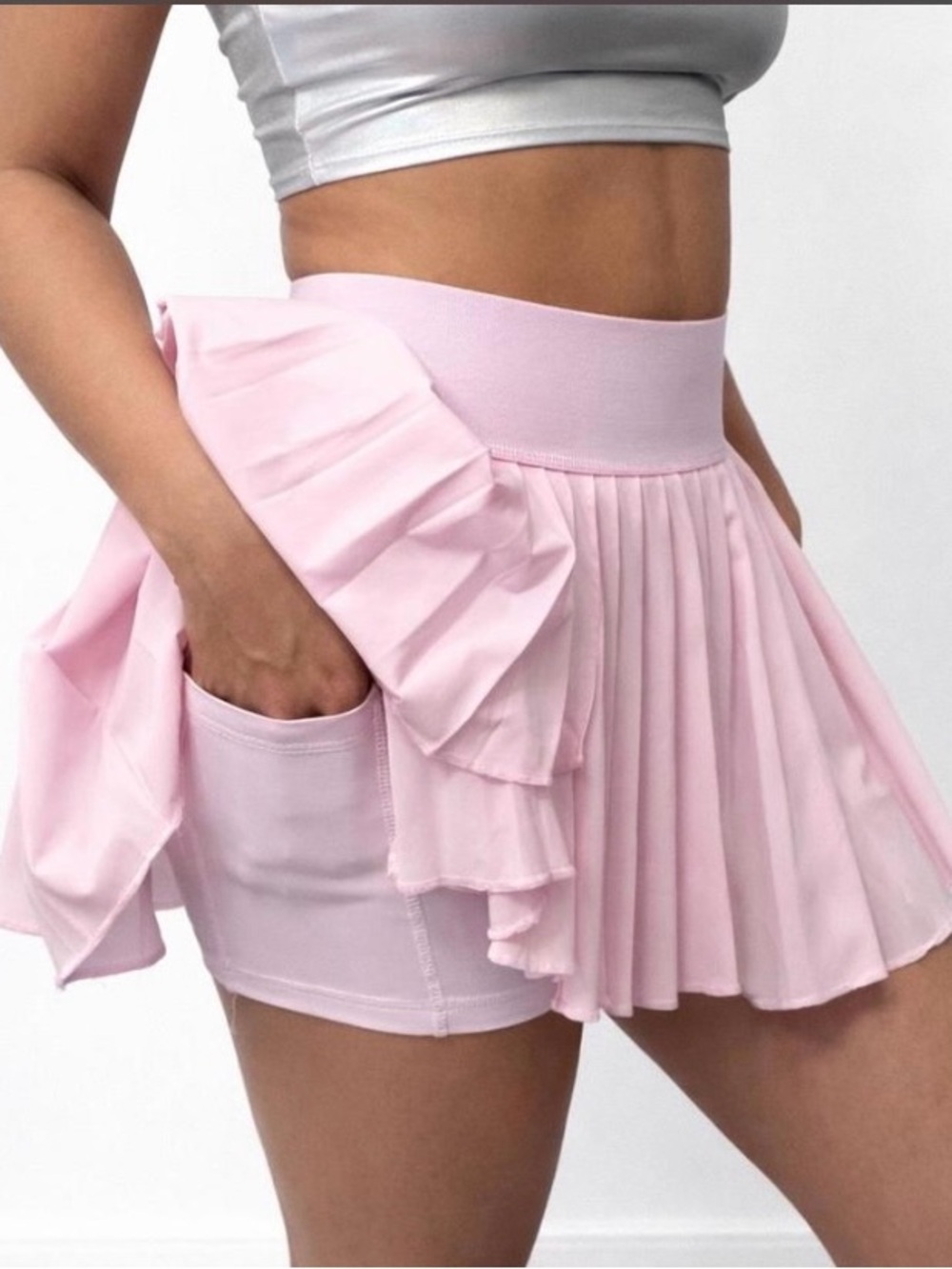 Yogalicious Pink Pleated Mini Skirt with under short- gym